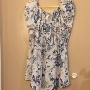 Blue and White Floral Top